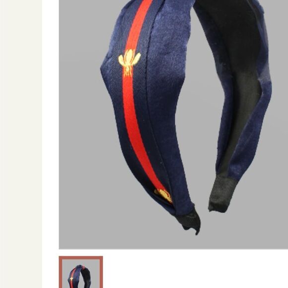 Bees 🐝 on Navy Blue Headband with Red Stripe and Gold Detail - Picture 2 of 2